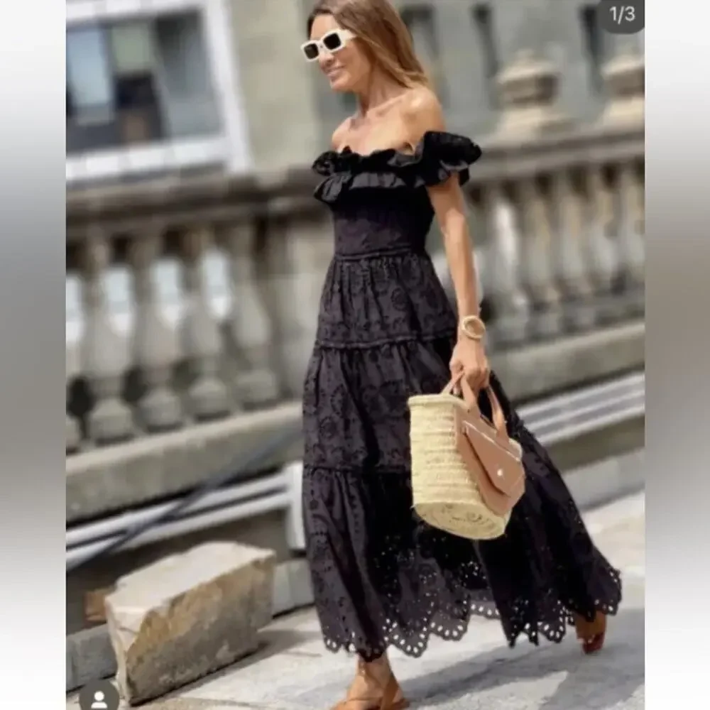Zara Black Embroidered Dress Size Extra Small XS - Picture 2 of 15